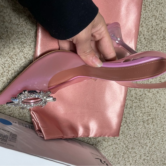 NEW Amina Muaddi Begum Embellished PVC Slingback Pumps 37 $1190 - Picture 11 of 13